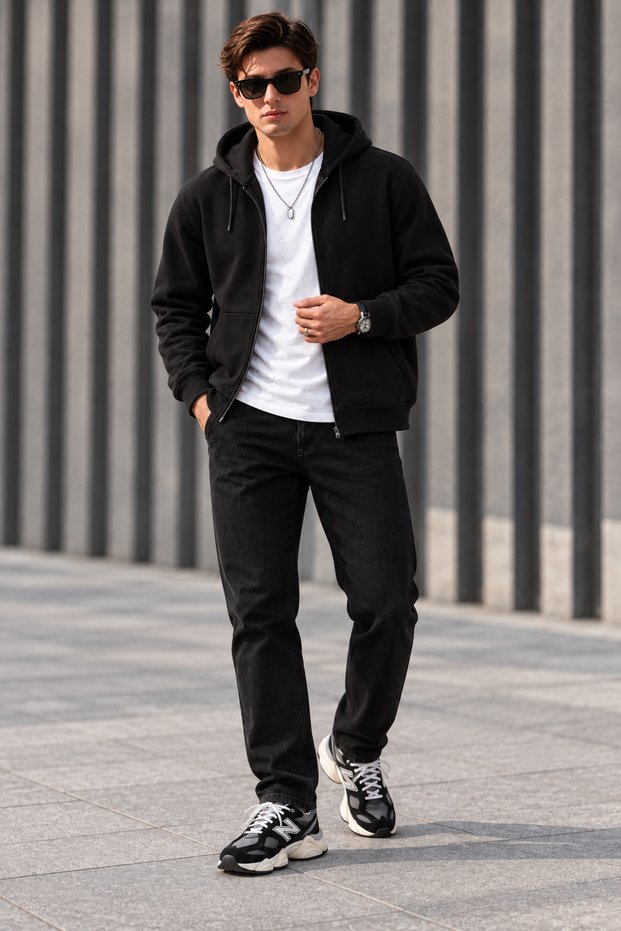Men's Winter Standard Fit Regular Cut 3 Thread Fleece Lined Hooded Zipper Sweatshirt Jacket
