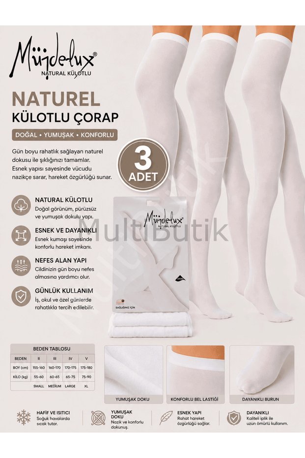 Sevde Natural Pantyhose 3-Pack – White-L