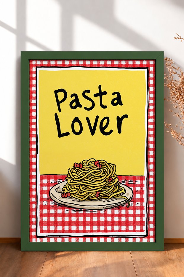 Pasta Lover Written Spaghetti Plate Framed Painting Italy Poster Living Room Kitchen Wall Decor Itn085