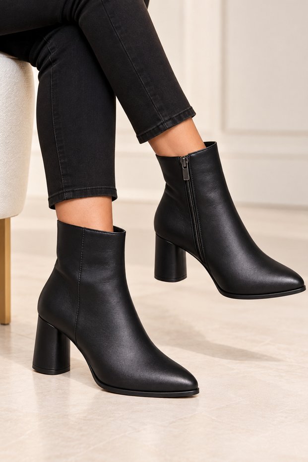 2743 Genuine Leather Zippered Round Toe Boots