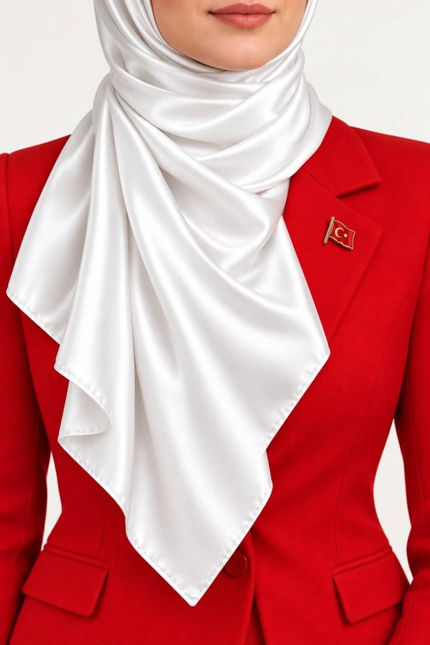 School Ceremony Red White Black 90X90 Scarf Teacher and Student Demonstration Scarf with Flag Badge Gift