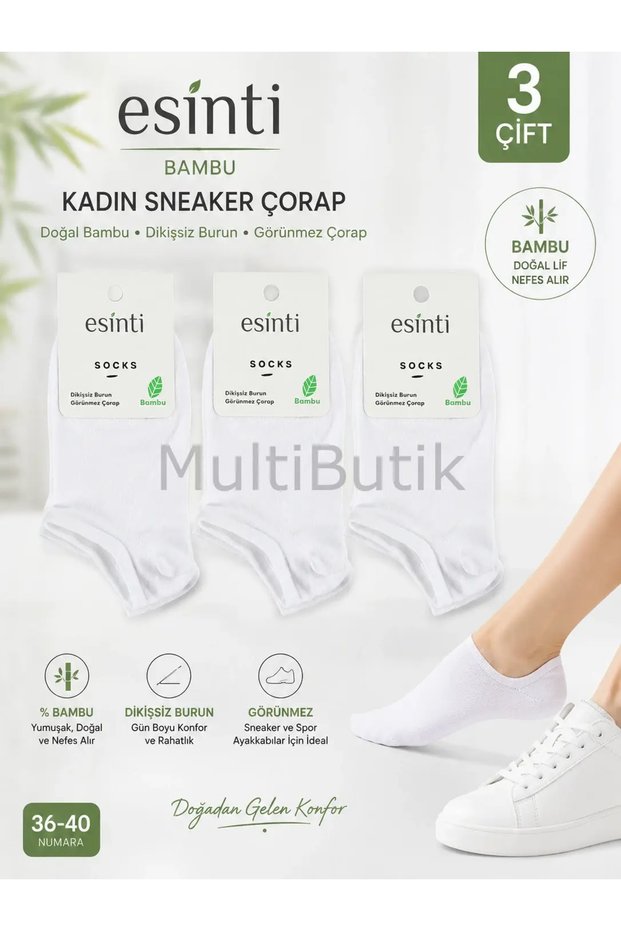 Bamboo Women's Invisible Sneaker Socks – 3 Pairs-White