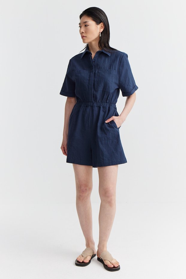 Women's Textured Jumpsuit with Elastic Waist