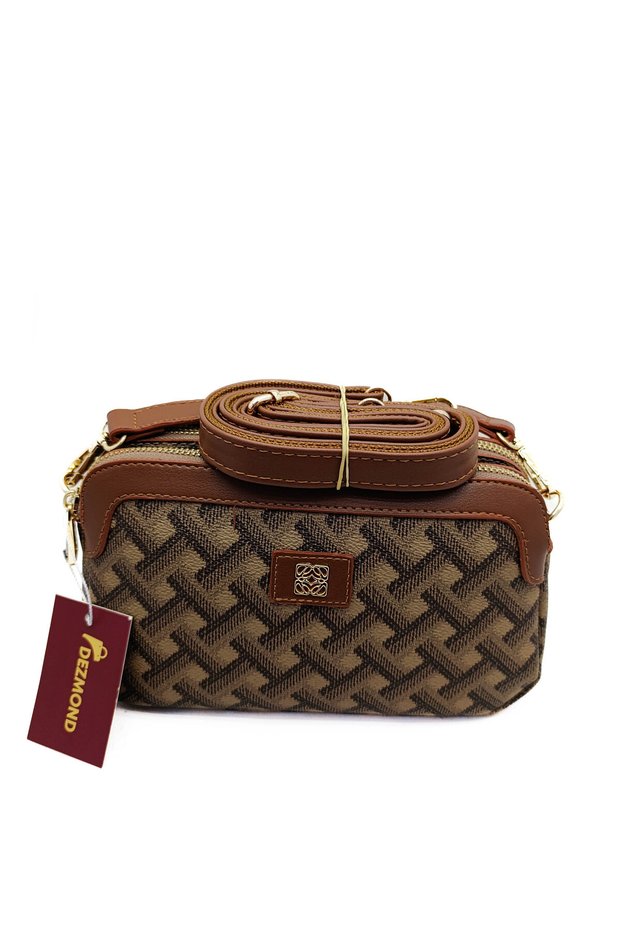 Brown Double Compartment Women's Shoulder Bag