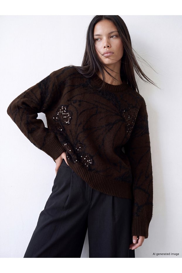 Peak New Season Black Sequined Women's Knit Sweater