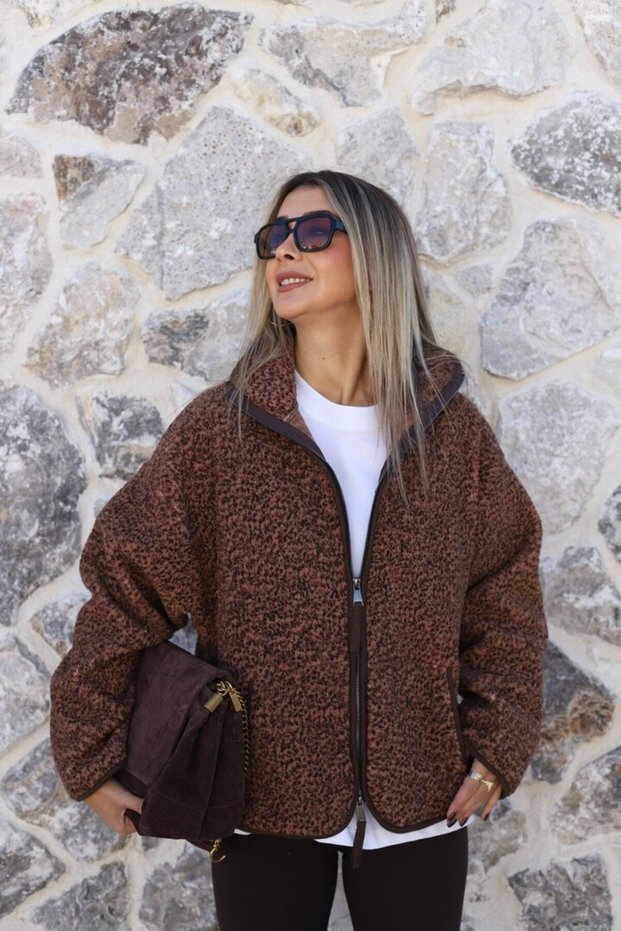 Coffee Spray Standard Size Zippered Plush Jacket