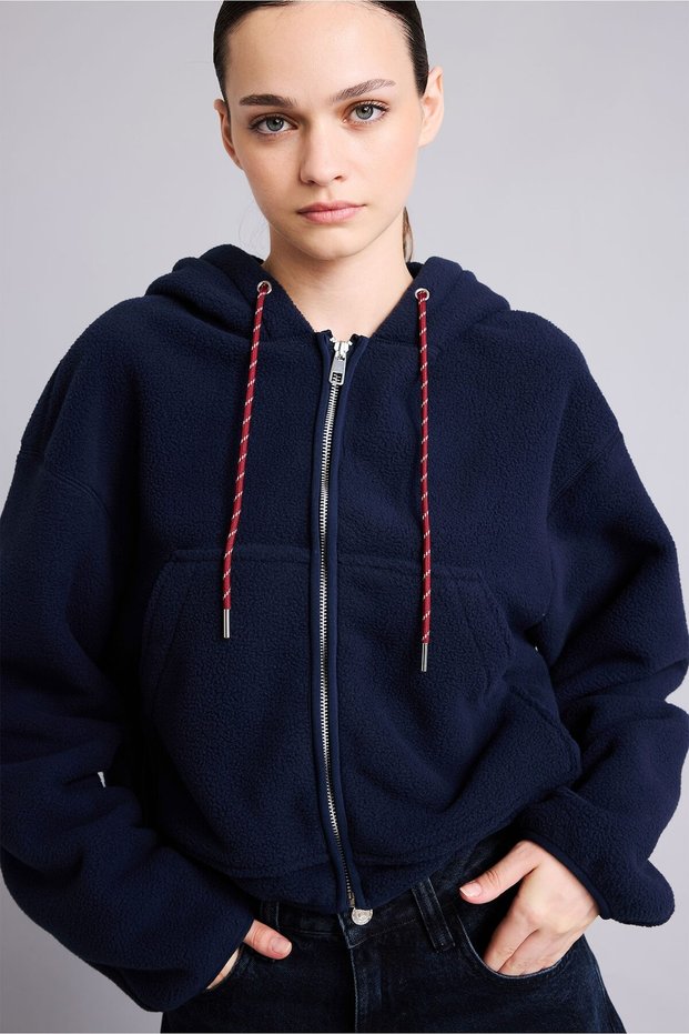 Oversize Zippered Hooded Plush Basic Cardigan I3559Ax26Wn