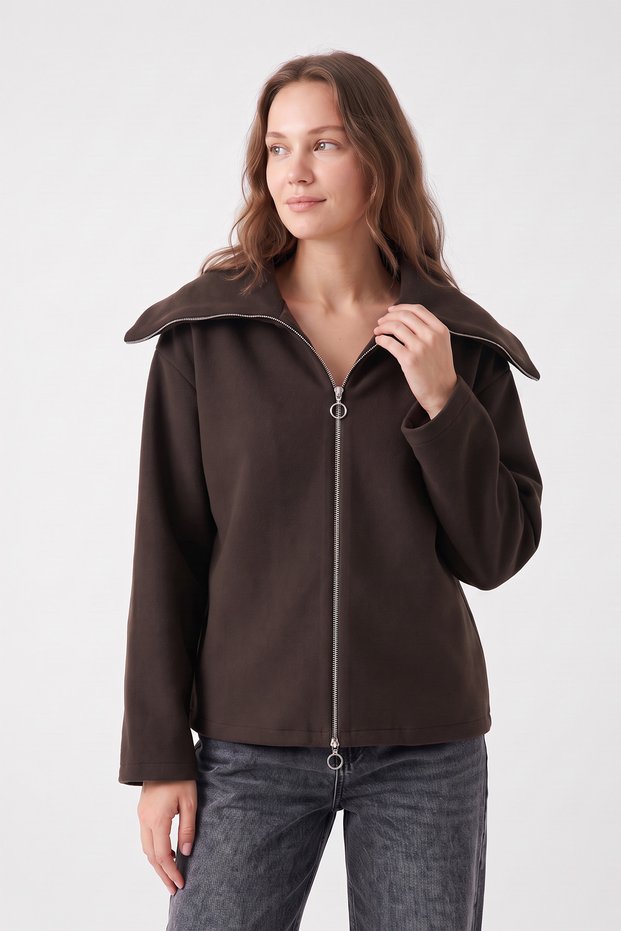 Zippered Cashmere Coat 202725 - Brown