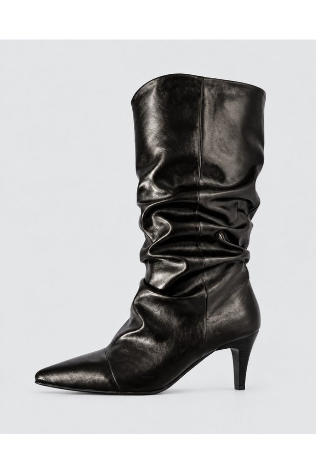 Velora Women's Pointed Toe Gathered Thin and Comfortable Heeled Bellows Ankle Boots