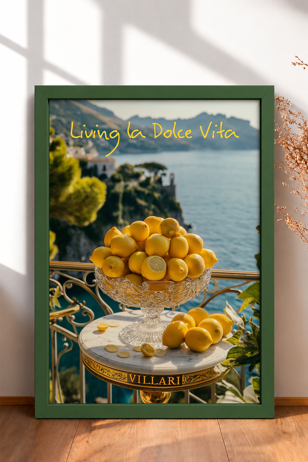 Living La Dolce Vita Crystal Lemon Framed Painting Italy Poster Wall Decor Itp007
