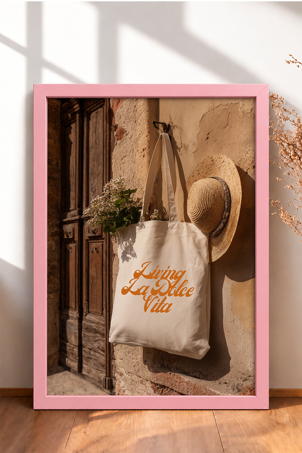 Living La Dolce Vita Written Cloth Bag Framed Painting Italy Poster Wall Decor Itn115