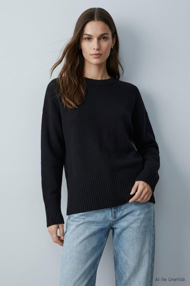Crew Neck Oversize Knitwear Sweater 2521 Black