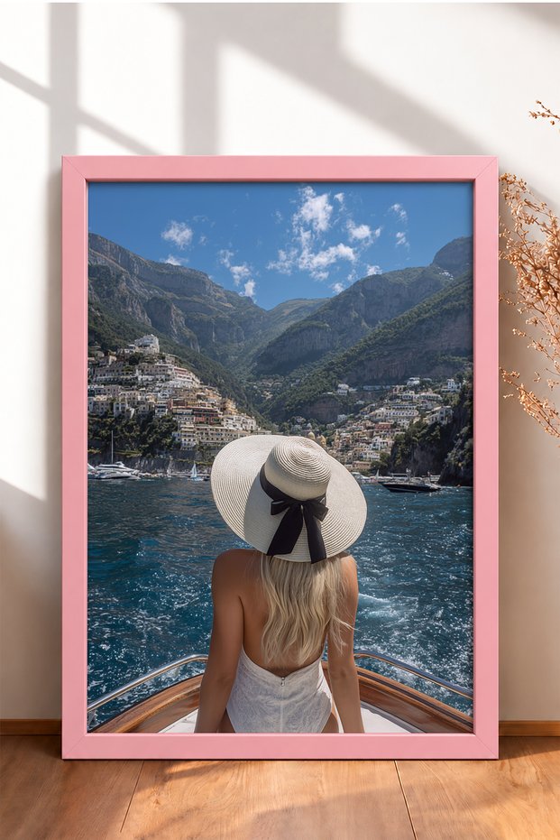 Tekne Ucunda Straw Hat Woman Framed Painting Italy Poster Living Room Kitchen Wall Decor Itn114
