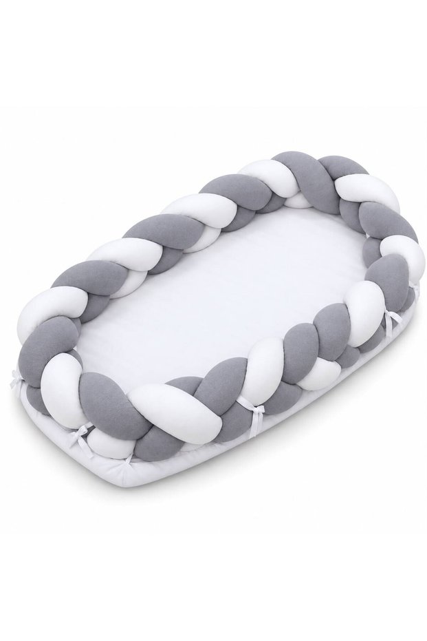 - Baby Nest With Braided Bumper - Light Grey