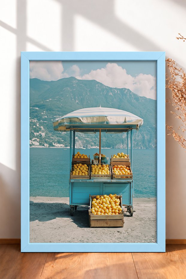 Lemon and Orange Countertop on Beach Framed Painting Italy Poster Living Room Kitchen Wall Decor Itn119