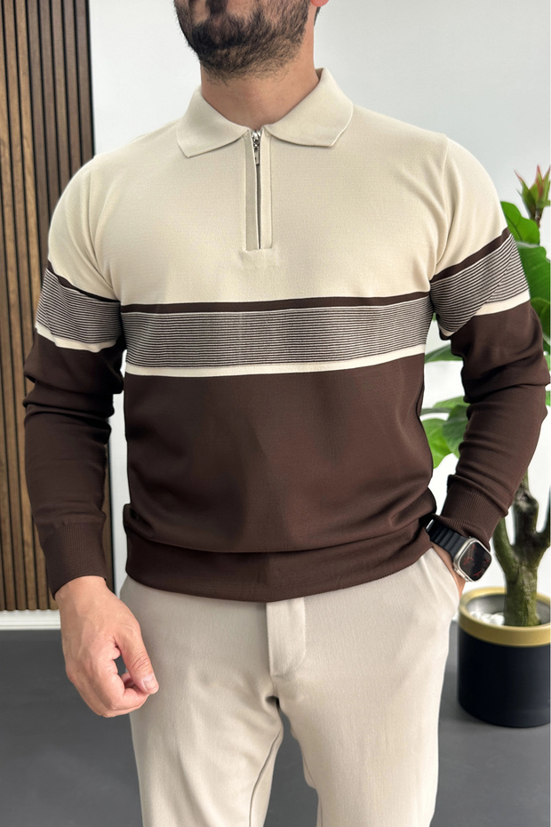 Men's Double Color Sweater Brown Edw527