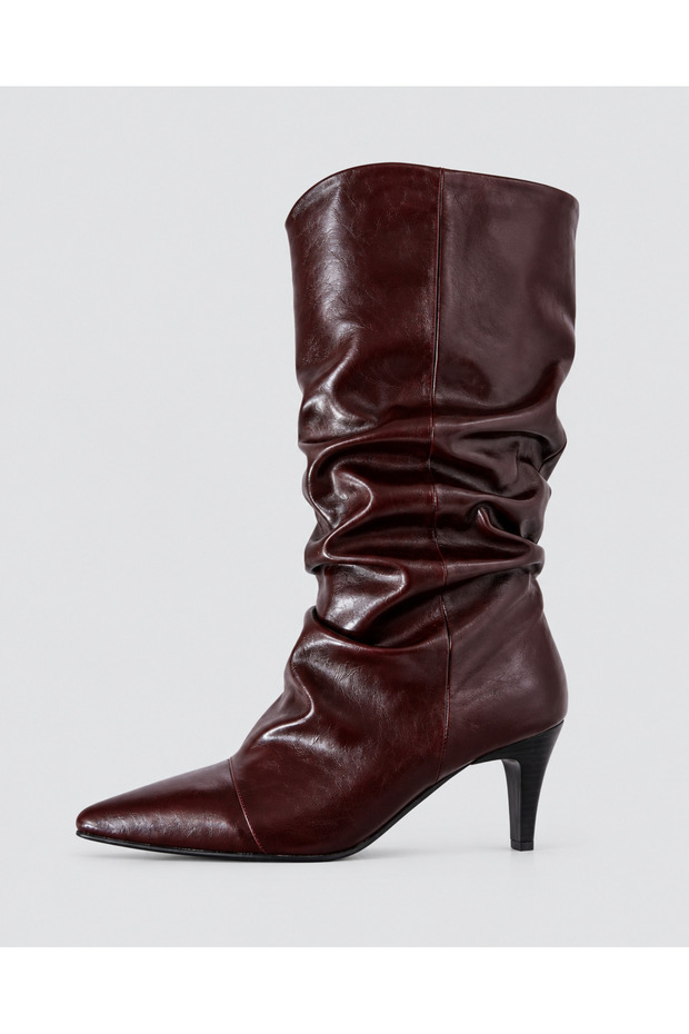 Velora Women's Pointed Toe Gathered Thin and Comfortable Heeled Bellows Ankle Boots
