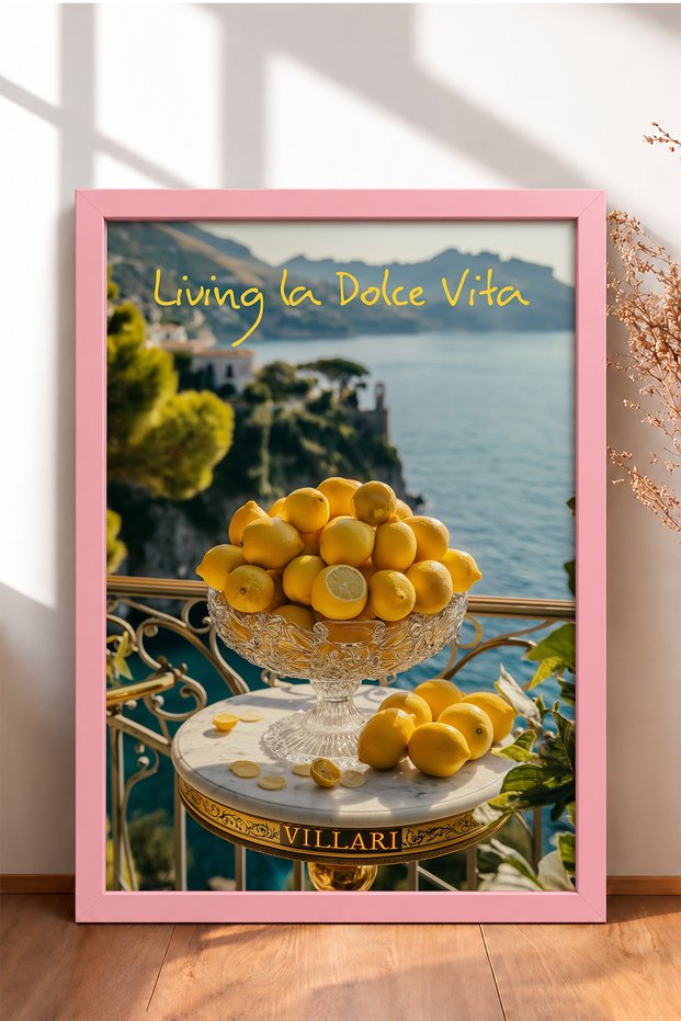 Living La Dolce Vita Crystal Lemon Framed Painting Italy Poster Wall Decor Itp007