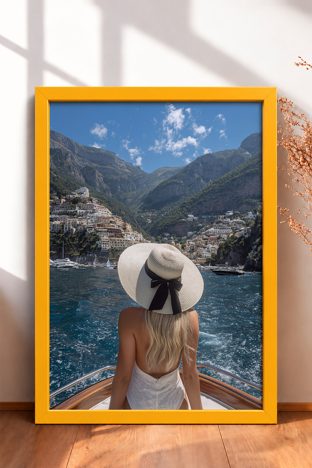 Tekne Ucunda Straw Hat Woman Framed Painting Italy Poster Living Room Kitchen Wall Decor Itn114