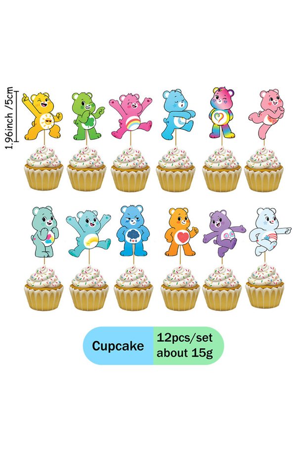 CupCake 12Pcs Cartoon Care Bears Themed Creative Fashion Paper Plate Cups Paper Boxes Background for