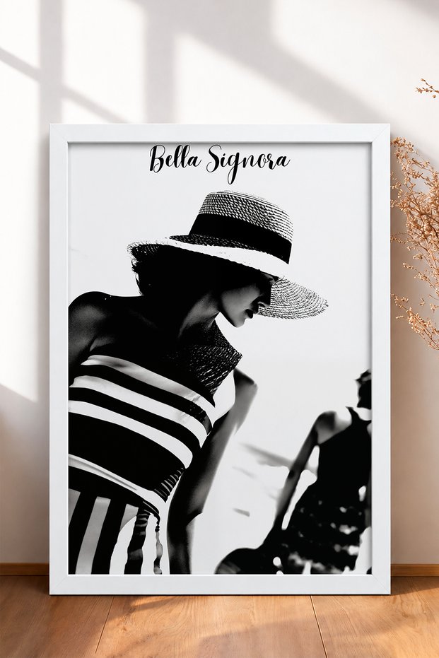 Bella Signora Striped Swimsuit Woman Framed Painting Italy Poster Living Room Kitchen Wall Decor Itn108