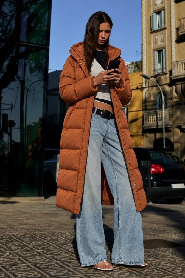Women's Hooded Long Stylish Tan Coat
