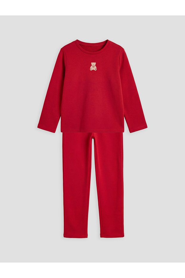 Özmarka New Season Red Bear Printed Girls' Pajama Set