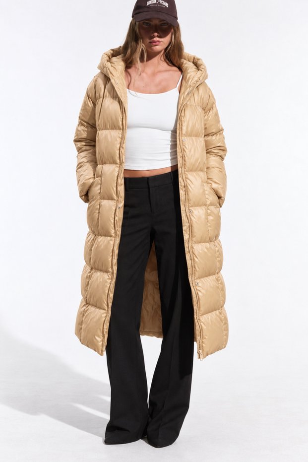 Women's Hooded Long Seasonal Gold Inflatable Coat