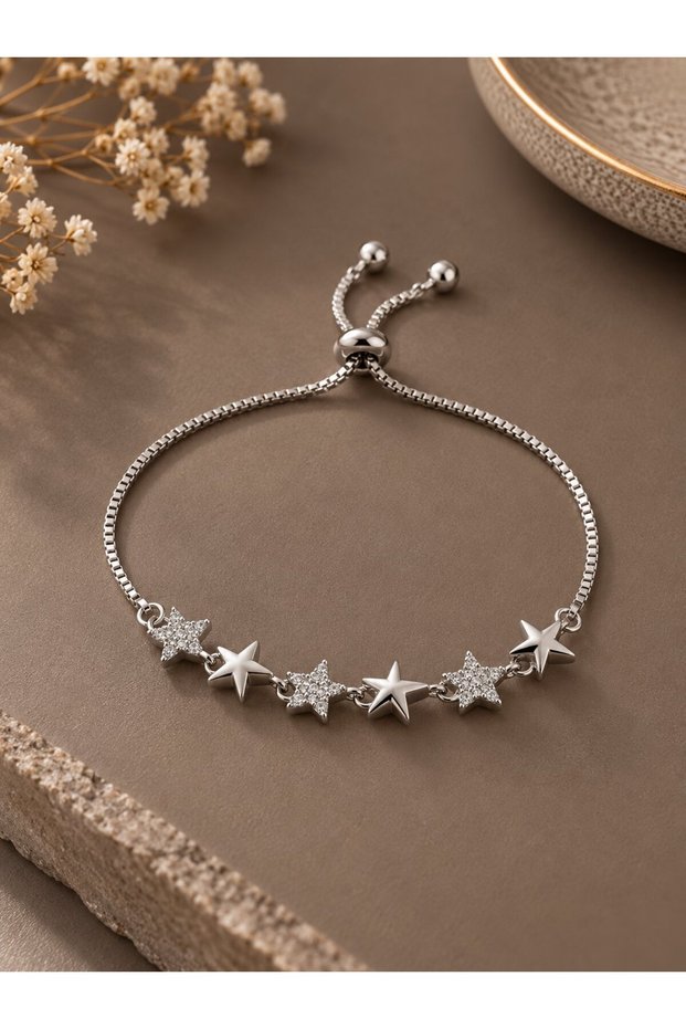 Silver Color Star Model Zircon Stone Women's Bracelet with Elevator Chain