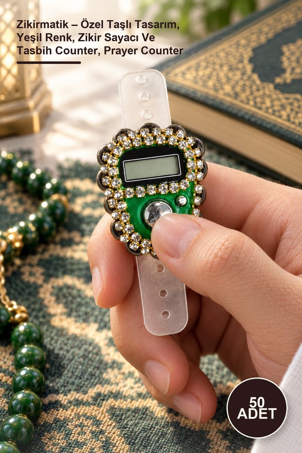 50 Zikirmatik Units – Special Stone Design, Green Color, Zikir Counter and Tasbih Counter, Prayer Counter
