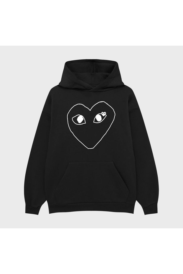Unisex Comme Empty Printed 3 Thread Raster Hoodie Sweatshirt