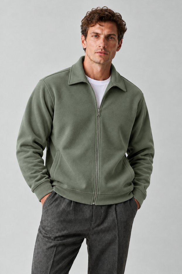 Men's Comfortable Khaki Cardigan with Fleece Inside