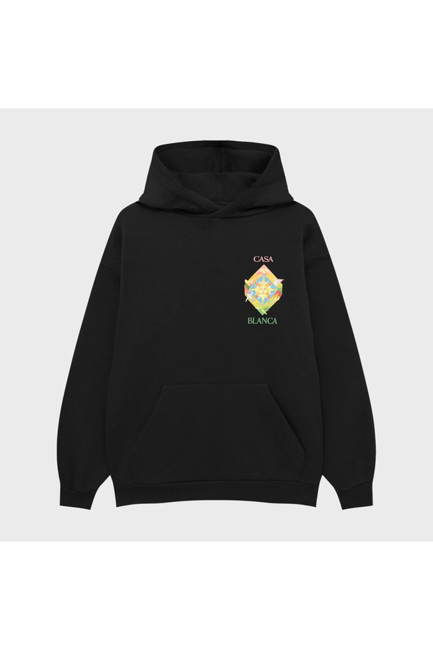 Unisex Casablanca Sun Printed 3 Thread Raster Hoodie Sweatshirt