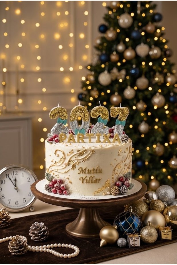 2027 New Year's Special Glittery Bow Detailed Number Cake Candle Set Saremset