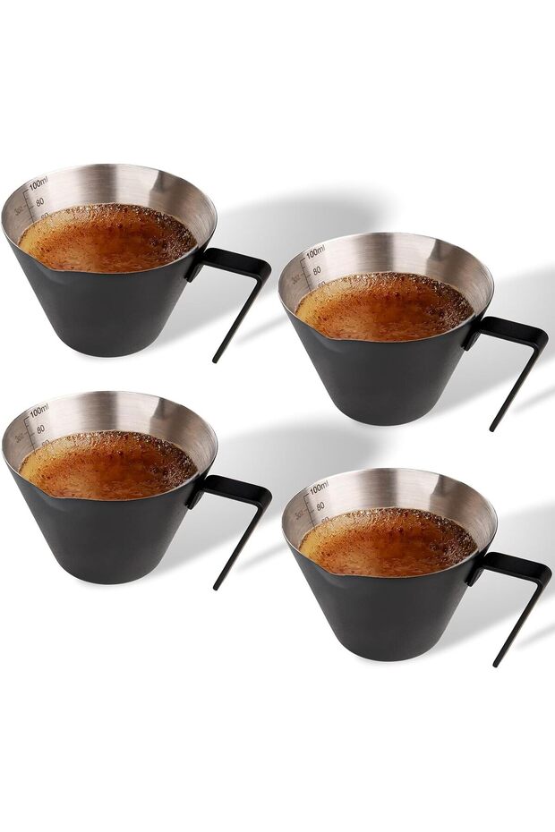 مجموعة من 4 أكواب إسبريسو من الفولاذ المقاوم للصدأ، سعة 3.4 أونصة (أسود)