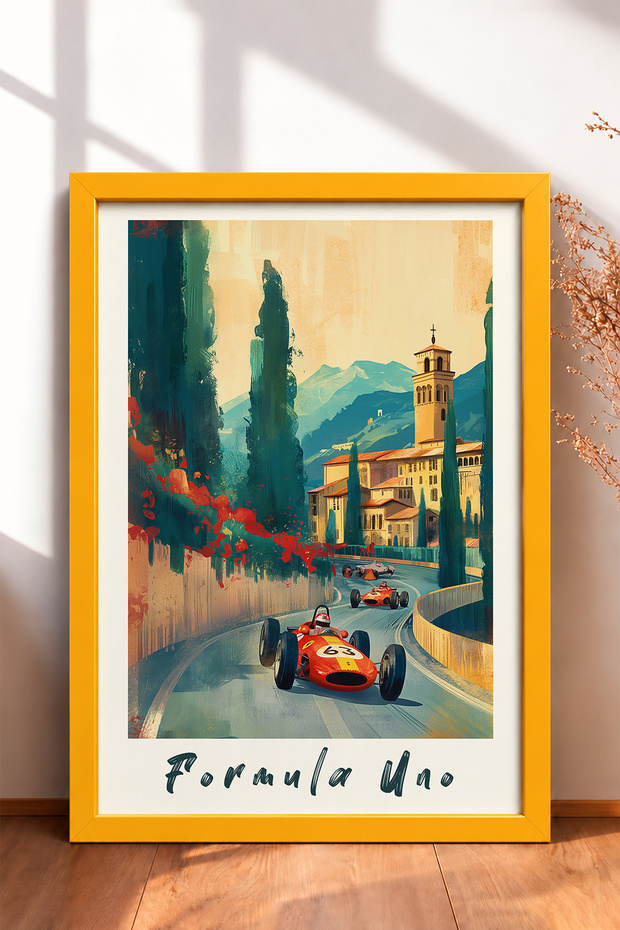 Servili on the Road Classic Racing Cars Framed Painting Italy Poster Living Room Kitchen Wall Decor Itp046