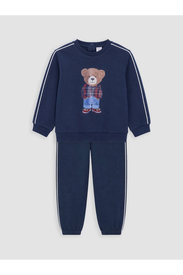 Özmarka New Season Indigo Bear Teddy Printed Baby Boy Tracksuit Set