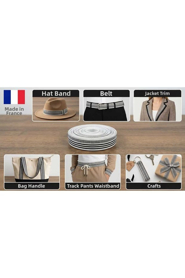 French Striped Cotton Board Grogren Woven Ribbon/Sewing Cleaning Ribbon - 25mm - 25 Meters