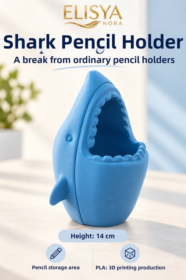 Shark Pen Holder Decorative Desktop Pen Organizer 14 cm