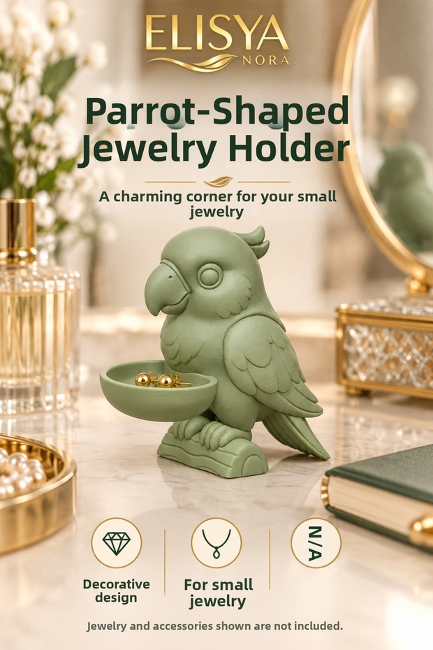 Decorative Ring Earring Plate with Parrot Figure Jewelry Organizer