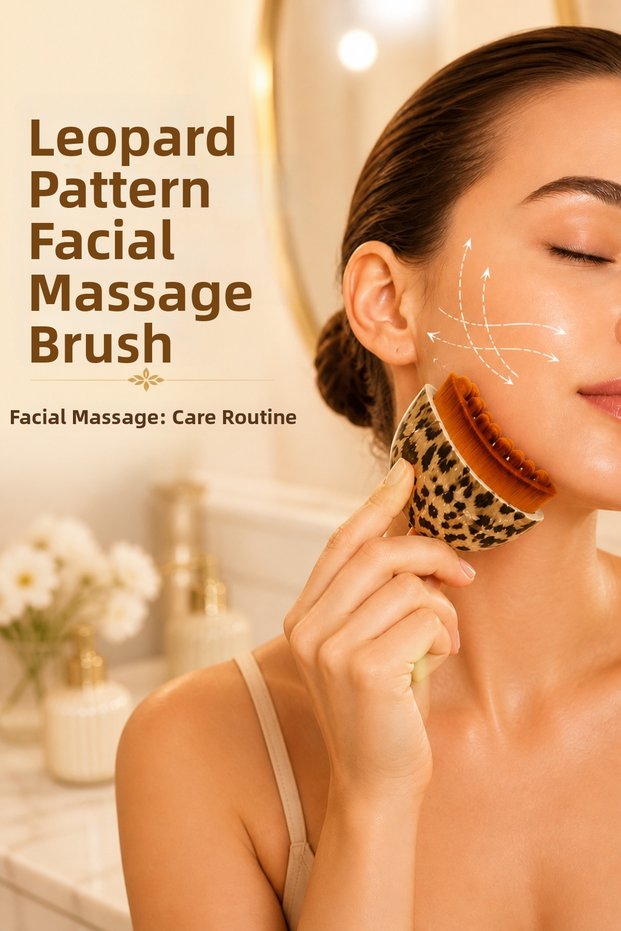 Facial Massage and Cleansing Brush Leopard-Looking Synthetic Bristle Daily Skin Care Handheld Device