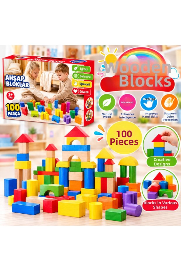 Ony-417 Wooden 100 Piece Colorful Blocks in a Box Bsk2026