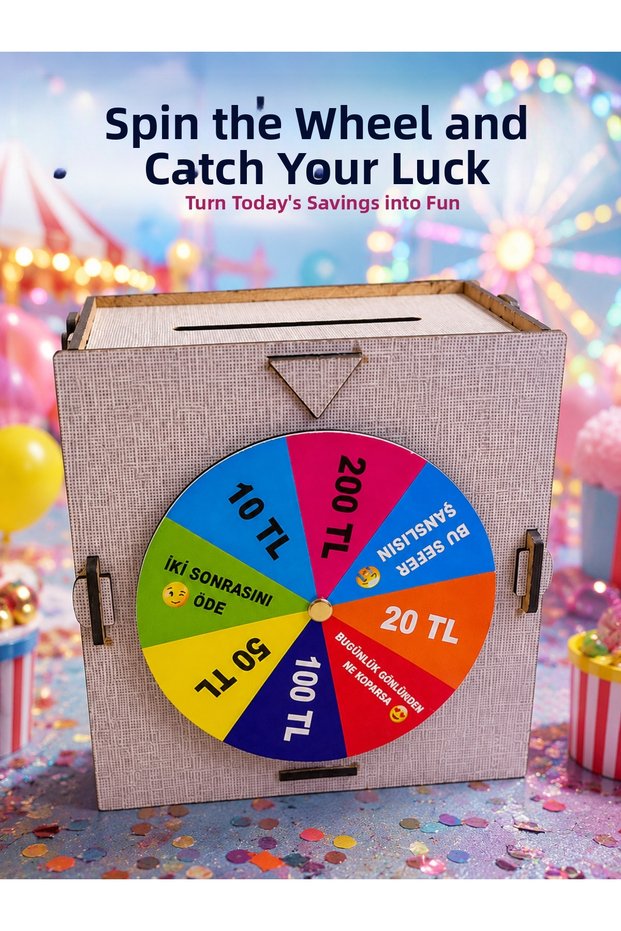 Fun Saving Game for Kids Wooden Piggy Bank with Fortune Wheel Money Saving Box