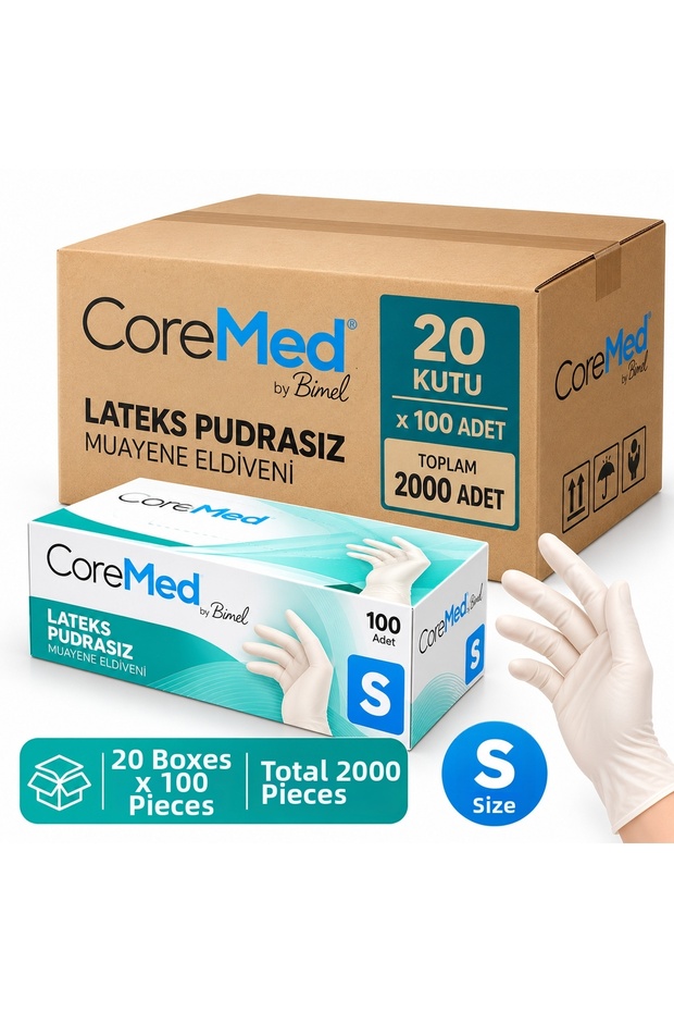 Coremed Latex Powder-Free Examination Gloves Size S Box 2000 Pieces