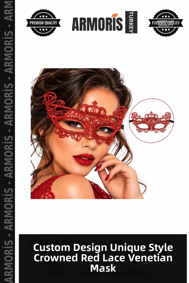 Special Edition Original Style Crowned Red Lace Venetian Mask