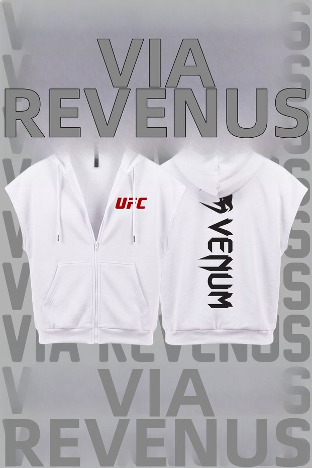 Venom Mma Printed Sleeveless Zippered Hooded Sweatshirt Wide Fit 3 Thread Threaded Sports Vest