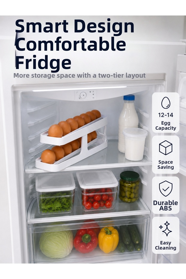 Refrigerator Egg Organizer Two-Tier Sliding Rail Egg Organizer