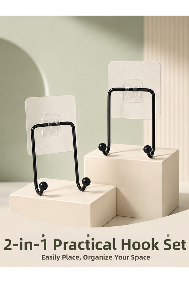 Double Adhesive Hanger Set Wall Mounted Multi-Purpose Practical Hanger 2 Pieces