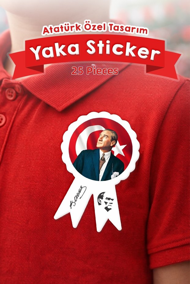 29 October Special Lapel Sticker (Kokart) – Atatürk Themed Adhesive Badge – 25 Piece Set, School Event