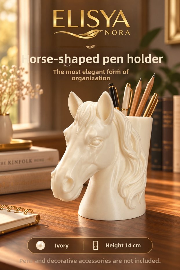 Horse Figured Pen Holder Decorative Desktop Office Organizer 14 cm